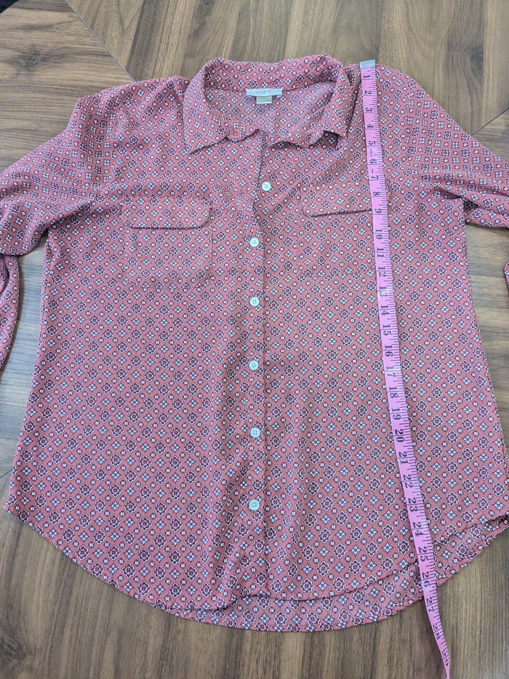 LOFT Rust Diamond-Print Button-Down Shirt - Picture 5 of 5